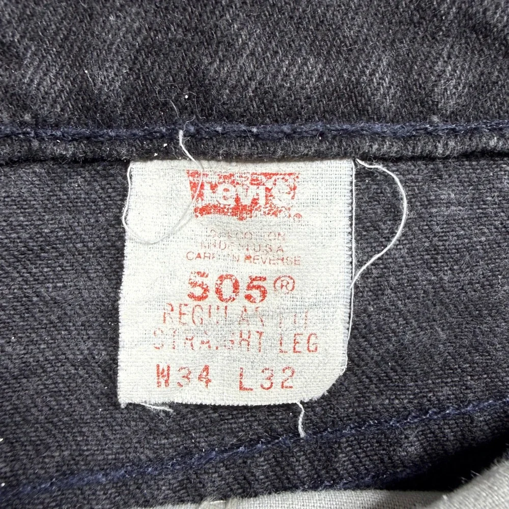 Levis 505 Regular Fit Straight Leg Jeans Black Denim Mens W34 L32 Orange Tab